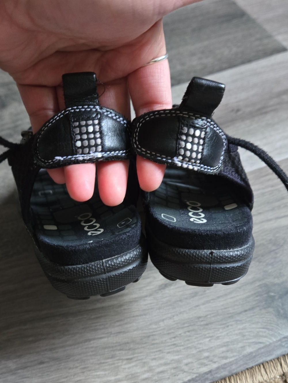 ECCO Black Sporty Lace-Up Slingback Comfort Sandals Leather Outdoor Walking - Picture 6 of 14